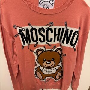 NWT Moschino Coral Pink Teddy Bear Crewneck Sweater